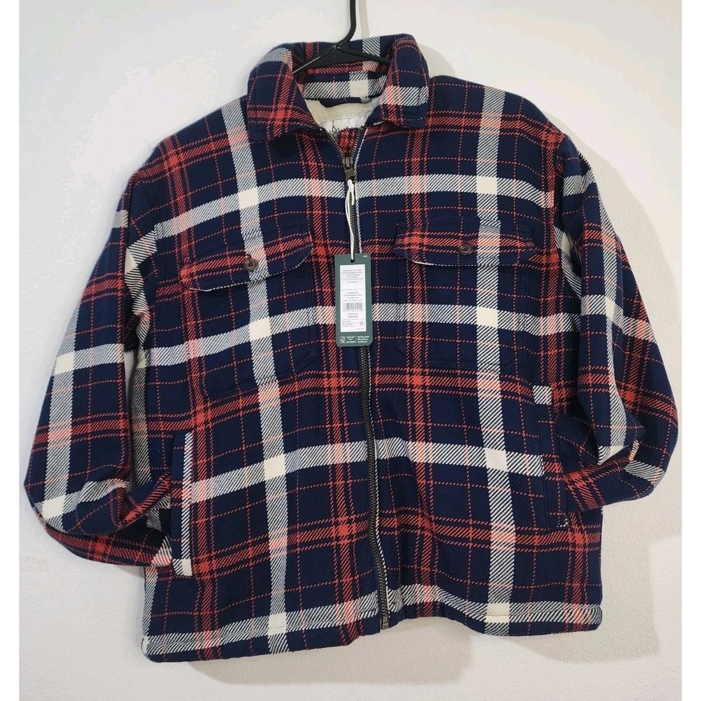 Alpine Design Sherpa Lined Plaid Jacket Women's XS Blue Red Full Zip Flannel...